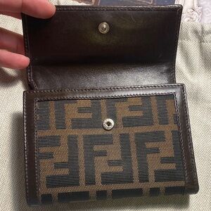 Fendi Zucca Brown and Black Logo Tri-fold Wallet